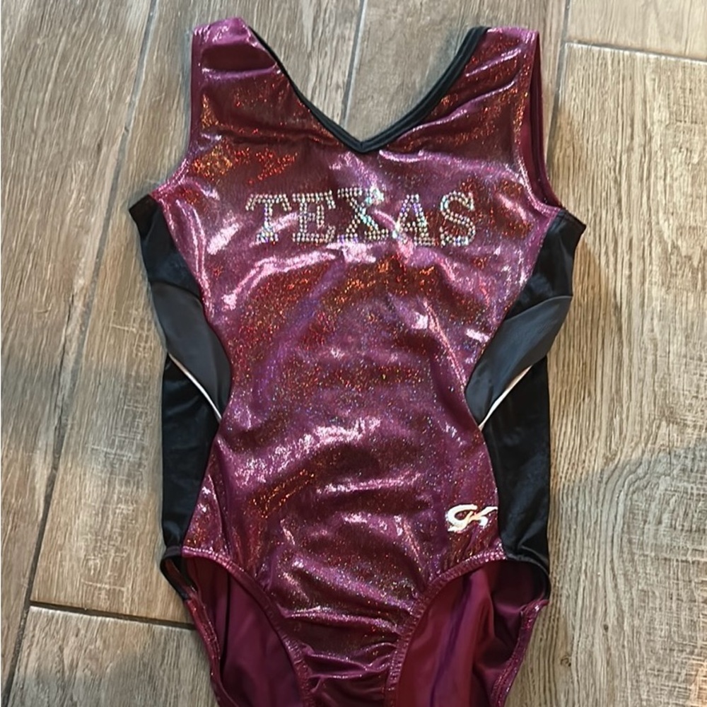 GK elite Shimmering Maroon and Black Leotard
